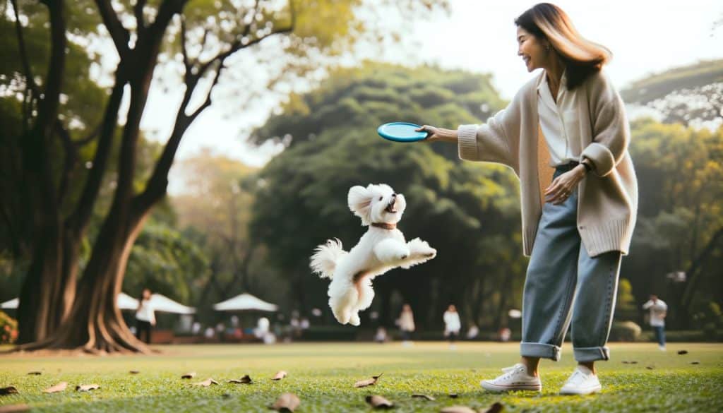 Playing fetch with a small dog
